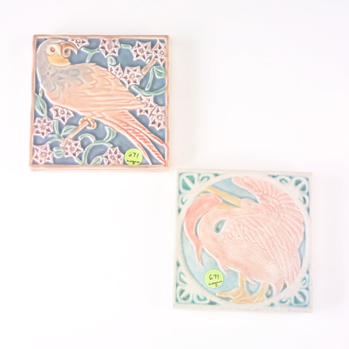 Appraisal: ROOKWOOD Two trivet tiles one with a pink pelican in