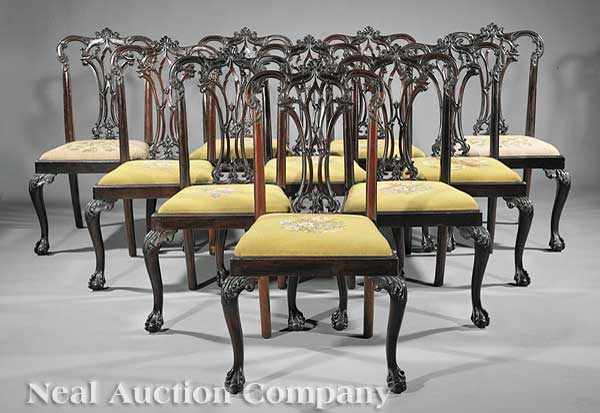 Appraisal: A Set of Ten Antique Chippendale Carved Mahogany Dining Chairs