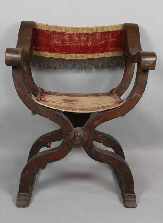 Appraisal: ITALIAN WALNUT AND OAK SAVANAROLA CHAIR partially th century of