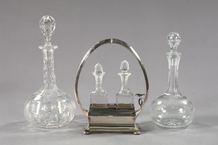 Appraisal: Continental -Standard Silver Cruet Stand and Decanters ca the glassware