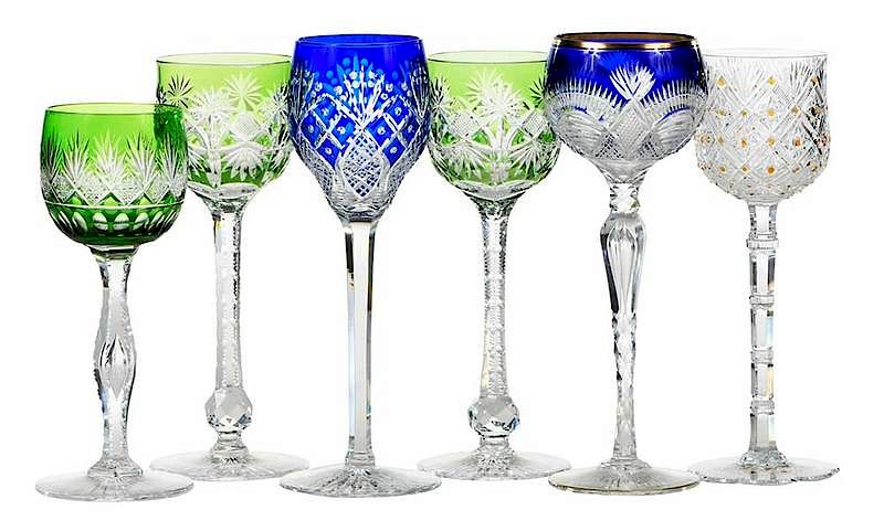 Appraisal: Six Cut to Clear Tall Stems Baccarat Baccarat cobalt cut