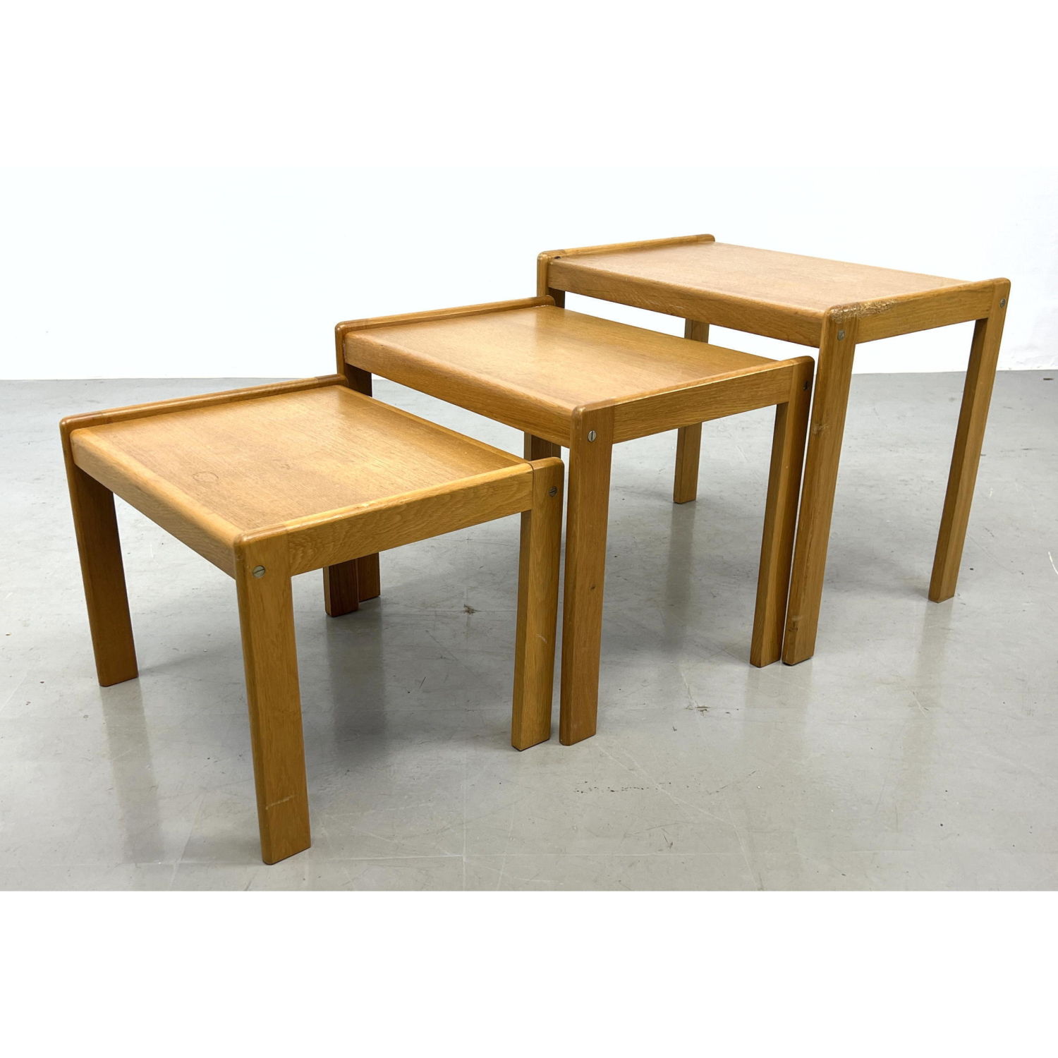 Appraisal: pc Light Stained Teak Nesting Tables Modern Design Dimensions H