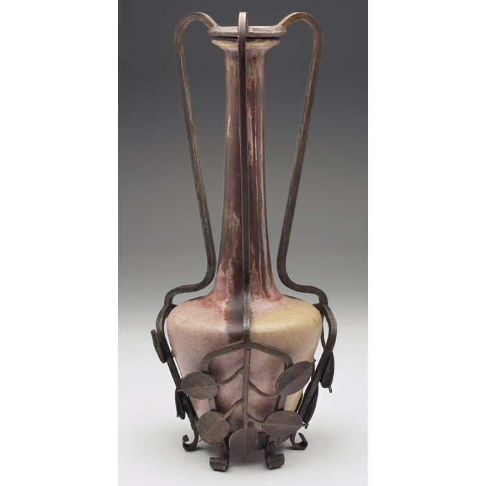 Appraisal: Denbac vase bulbous shape with a longneck covered in tan