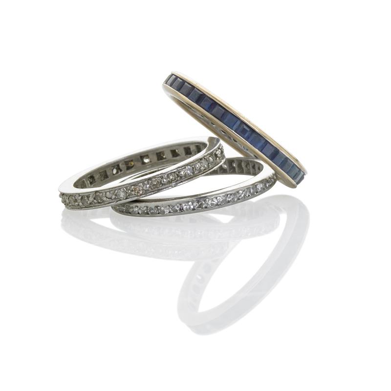 Appraisal: THREE ART DECO DIAMOND OR SAPPHIRE ETERNITY BANDS Condition Report