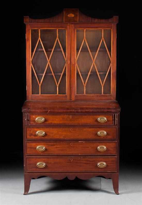 Appraisal: Federal banded mahogany lady's secretary bookcase Massachusetts circa top section