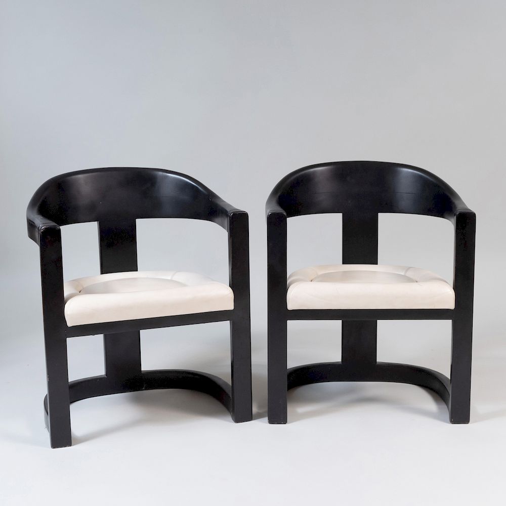 Appraisal: Pair of 'Onassis' Ebonized Chairs designed by Karl Springer Upholstered