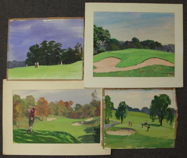 Appraisal: SARGENT Richard Golfing Illustrations Casein on paper or board Four