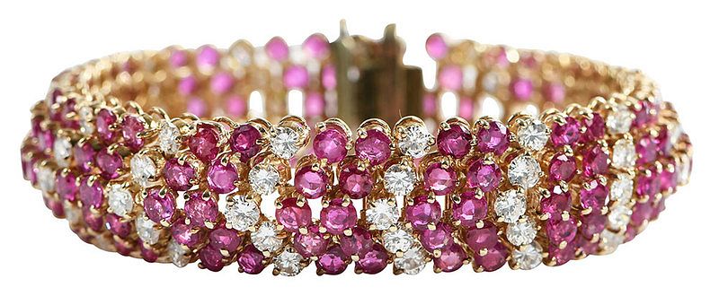 Appraisal: kt Ruby and Diamond Bracelet flexible hinged links round faceted