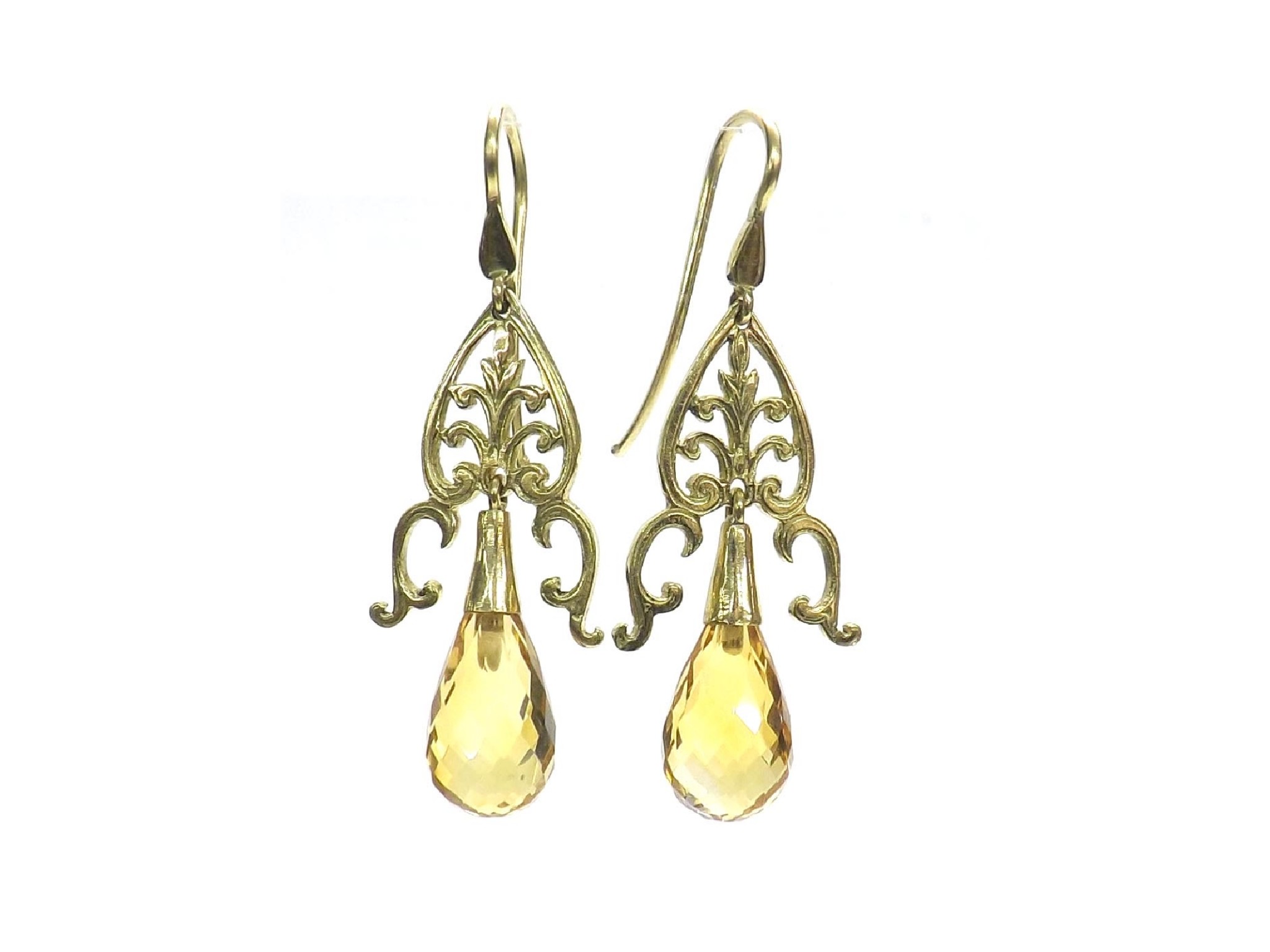 Appraisal: Pair of citrine gold drop earrings drop mm