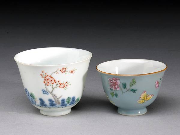 Appraisal: Two enameled pocelain cups The first Daoguang mark and Period