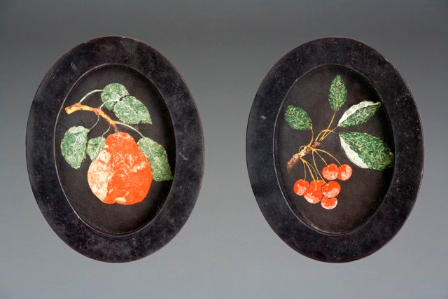 Appraisal: A pair of pietra dura and marble plaques one depicting