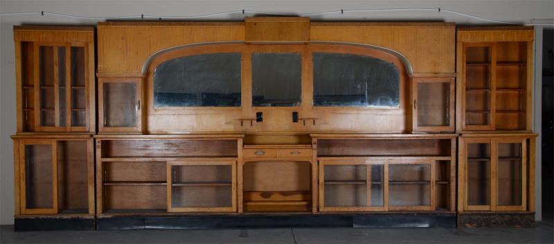 Appraisal: Large Antique Oak Back Bar This sturdy art deco wood