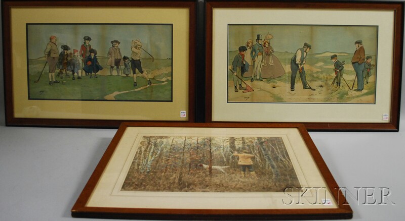 Appraisal: Pair of Framed John Hassall Lithograph Golfing Prints and a