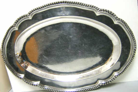 Appraisal: THOMAS HEMING LONDON English silver serving platter with gadrooned border