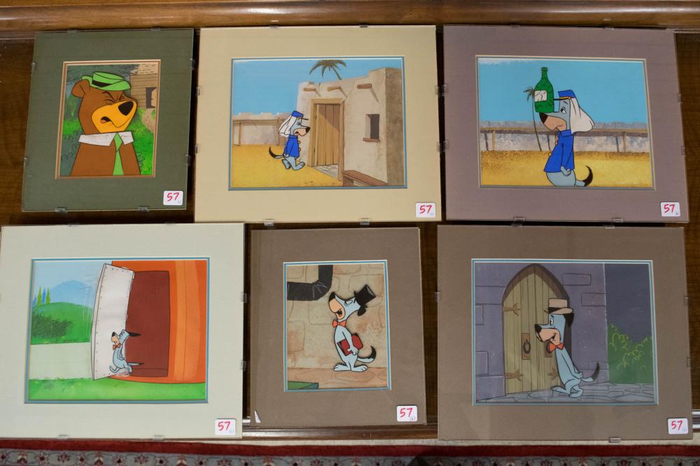 Appraisal: SIX ANIMATION CELS Huckleberry Hound Show original production cels Hanna-Barbera