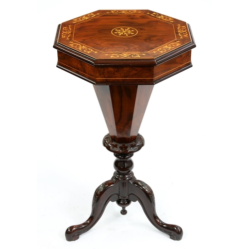 Appraisal: A walnut and inlaid octagonal work table cm h x