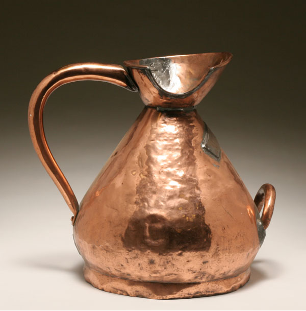 Appraisal: Large four gallon handled copper delivery pitcher jug capacity stamp