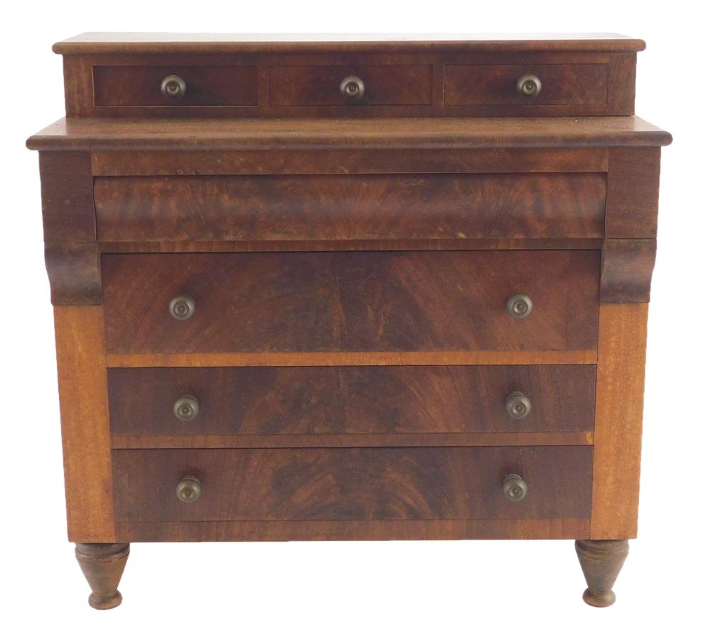 Appraisal: Diminutive Federal style chest mahogany crotch mahogany veneer and pine