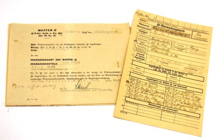 Appraisal: German WWII Waffen-SS service document complete with all entries