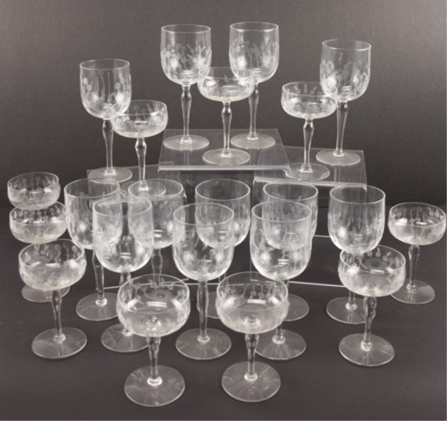 Appraisal: Twenty-Two Pcs Etched Stemware pieces total