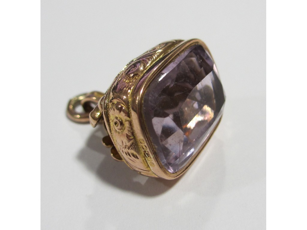 Appraisal: A nine carat gold mounted amethyst fob