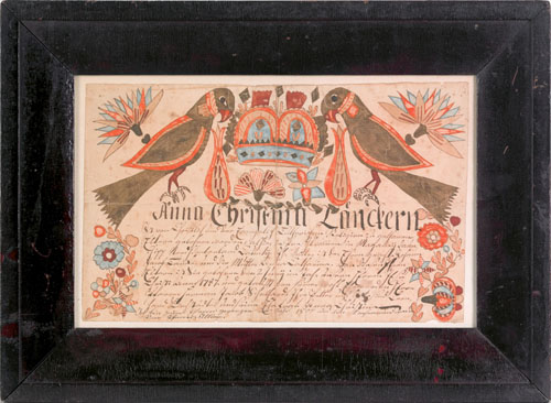 Appraisal: Pennsylvania watercolor and ink on paper fraktur birth certificate for