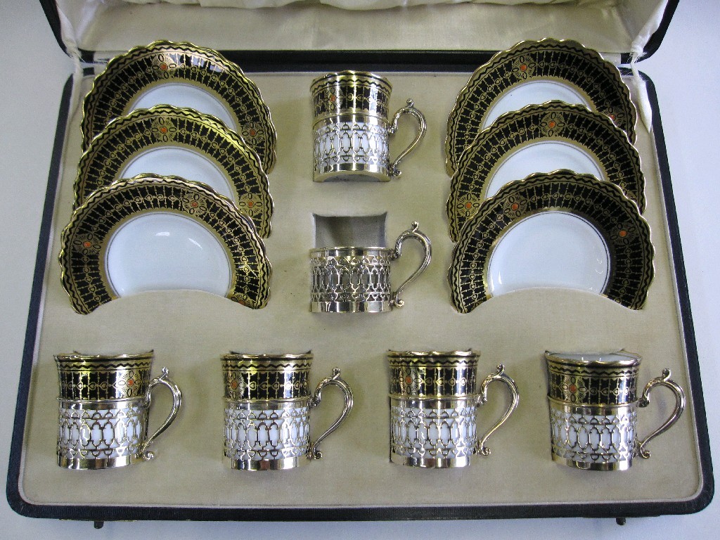 Appraisal: Aynsley coffee set comprising six cups and saucers in pierced