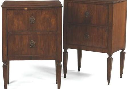 Appraisal: PAIR OF LOUIS XVI WALNUT TWO-DRAWER COMMODES Height inches width