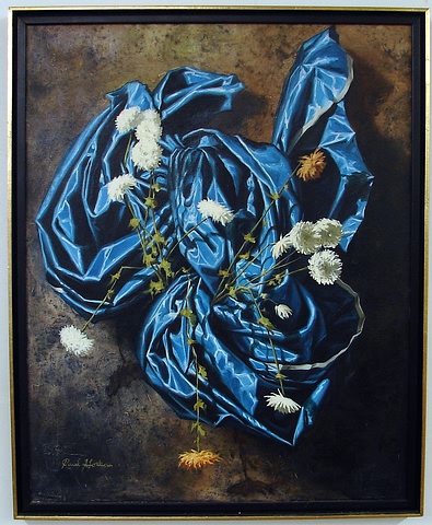 Appraisal: Chrysanthemums on Blue oil on canvas x SLL Artist American