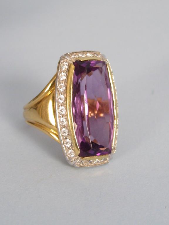 Appraisal: A Contemporary large Amethyst and white Sapphire Ring the scissor-cut