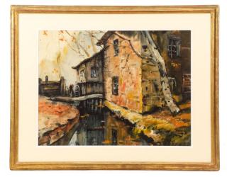 Appraisal: Anthony Thieme Watermill in Autumn Watercolor Anthony Thieme American -