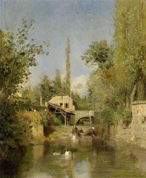 Appraisal: GIRARDET HENRI Brienz - Paris Washerwoman at the water Oil