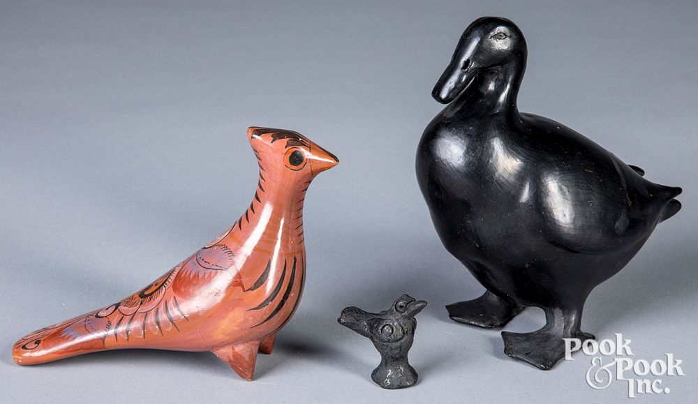 Appraisal: Three Oaxacan pottery bird effigies Three Oaxacan pottery bird effigies