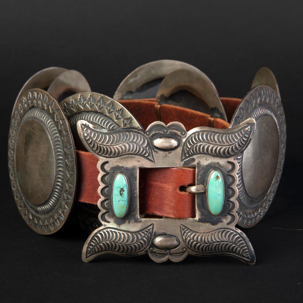 Appraisal: DIN NAVAJO LARGE SILVER CONCHO BELT CA Din Navajo Large