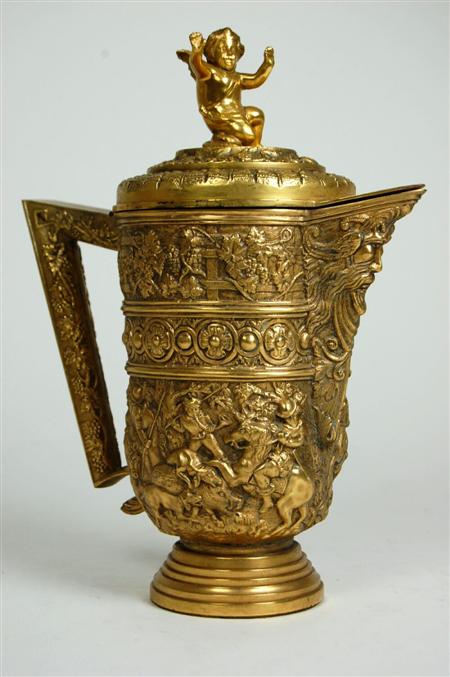 Appraisal: GILT BRONZE JUG TH CENTURY STYLE the tapered sides decorated