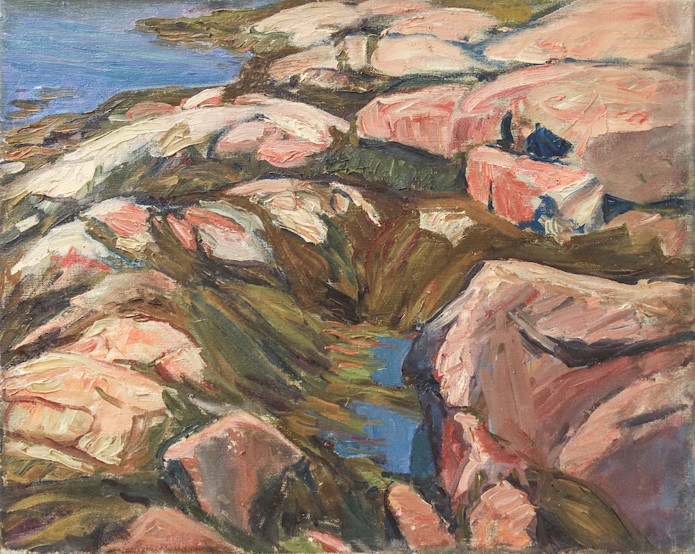 Appraisal: Agnes Richmond 'Rocky Coastline ' Oil on Canvas Agnes Millen