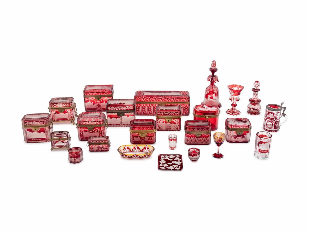 Appraisal: A Collection of Continental Cut-to-Clear Ruby Glass Table Articles A