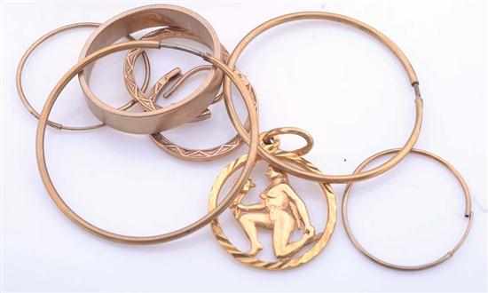 Appraisal: ASSORTED CT GOLD JEWELLERY INCLUDING HOOP EARRINGS PAIRS ZODIAC PENDANT