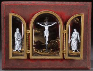 Appraisal: EXCEPTIONAL FRENCH LIMOGES TRIPTYCH TH C A VERY FINE FRENCH