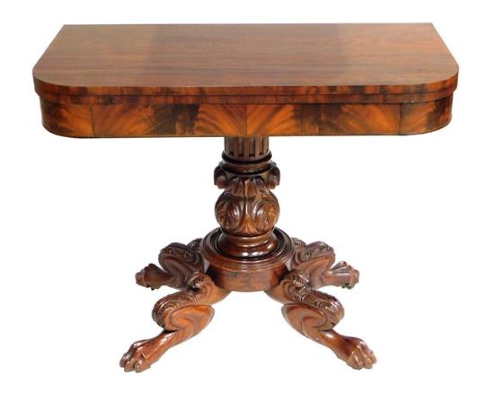 Appraisal: Federal style card table th C mahogany and mahogany crotch