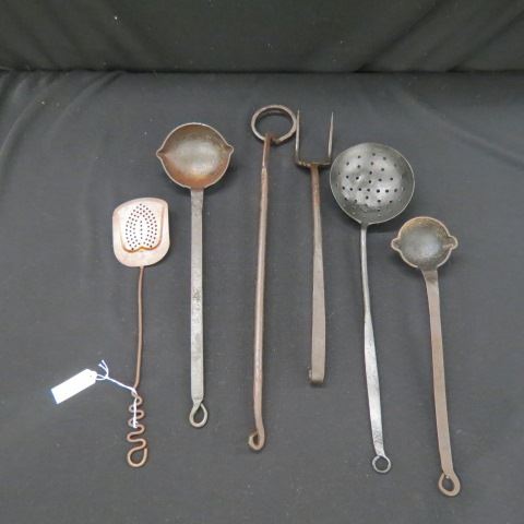 Appraisal: Early Iron Fireplace Tools fork skimmers ladle more most are