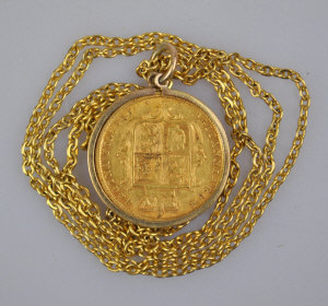 Appraisal: An half sovereign loose-mounted as a pendant on fine chain