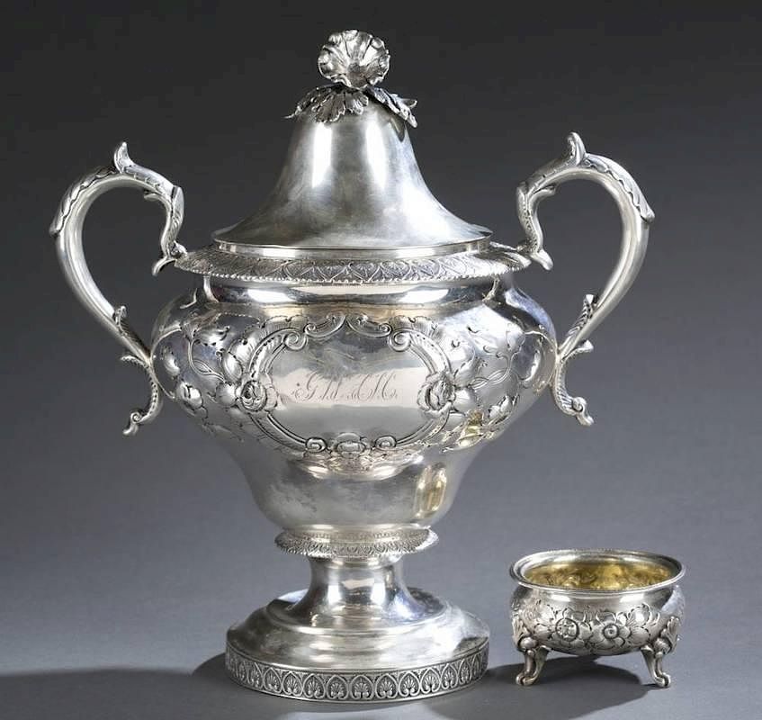 Appraisal: W Adams coin silver urn salt cellar A pair of