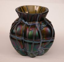 Appraisal: German Iridescent Ribbed Vase Bulbous form with six protruding ribs