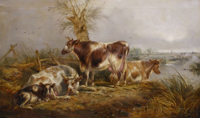 Appraisal: Manner of Robert Cleminson active circa - Cows oil on