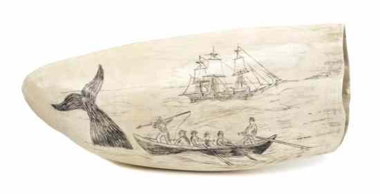 Appraisal: An American Scrimshaw Whale's Tooth one side depicting a three