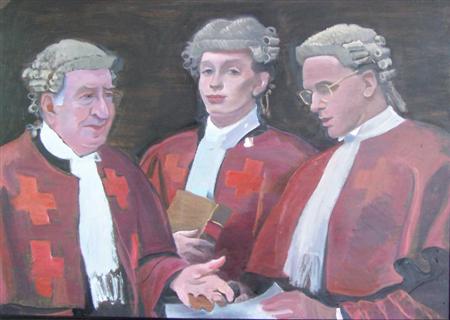 Appraisal: ALEXANDER GOUDIE SCOTTISH - THREE JUDGES Oil on board cm