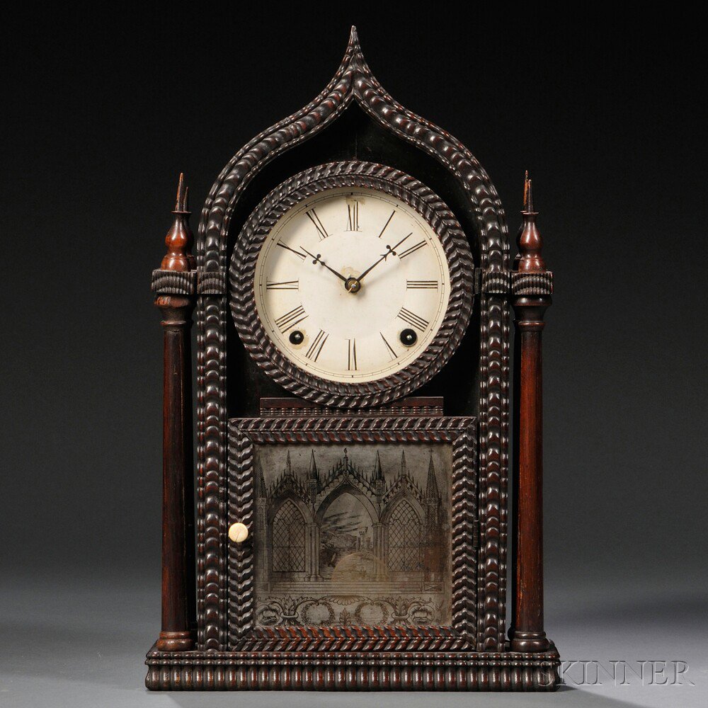 Appraisal: J C Brown Ripple Ogee Gothic Rosewood Shelf Clock c