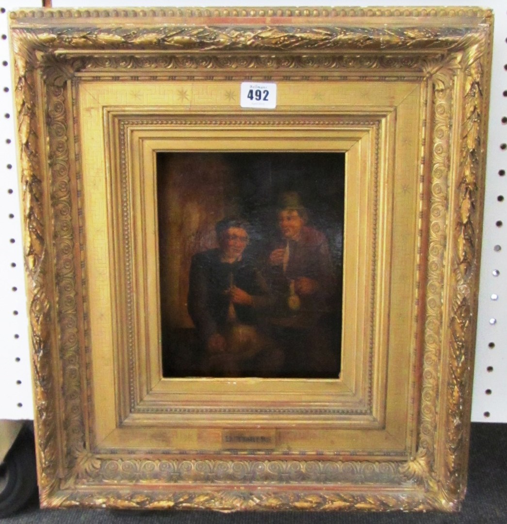 Appraisal: After David Teniers Two peasants oil on panel cm x