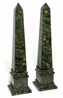 Appraisal: Pair of variegated green marble obelisks of classic form with